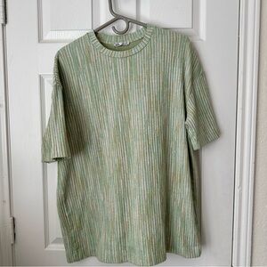 Zara Oversized Green Striped Ribbed Knit Top - Small